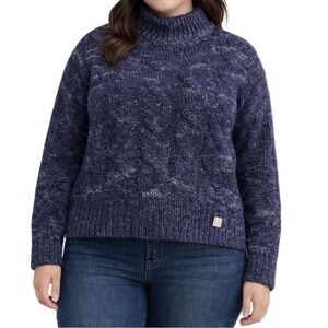 A.N.A Blue Cable Knit Mock Neck Sweater L Cozy Chunky Knit Fall Winter Layer